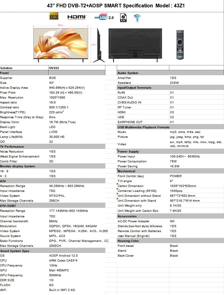 Product Introduction of SG 32/43/55" Smart TV 1080P Slim Flat-Screen LED TV HD LED TV With Bracket Android 12.0 smarttv 5