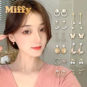 Miffy Anting Stud Mutiara Cantik Anting Juntai Kupu Kupu Gaya Anggun