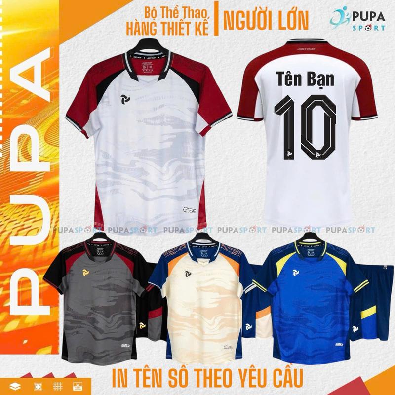 PUPA SPORT Bộ Quần Áo Bóng Đá Không Logo Jp STRIKER II Nhiều Màu Vải Thun Lạnh Cao Cấp Cho Nam Nữ Có In Tên Pupasport Unisex Sport Top Quần áo di chuyển Áo Thun Tập Thể Dục In Tên Số Theo Yêu Cầu