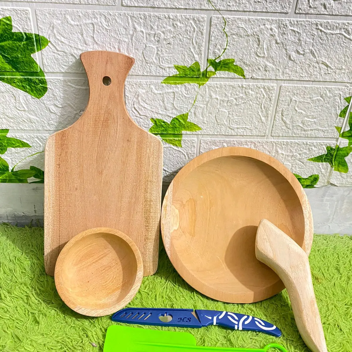 Paket Hemat Set Sambal Kumplit 6 Buah Cobek, Talenan Kayu, Pisau Buah dan Lemet - Sendok Dapur Kitchenware
