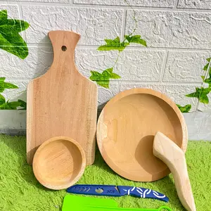 Paket Hemat Set Sambal Kumplit 6 Buah Cobek, Talenan Kayu, Pisau Buah dan Lemet - Sendok Dapur Kitchenware