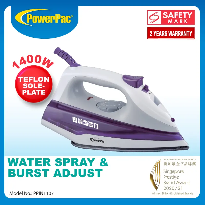 PowerPac Steam Iron with Spray , Non Stick Plate (PPIN1107)
