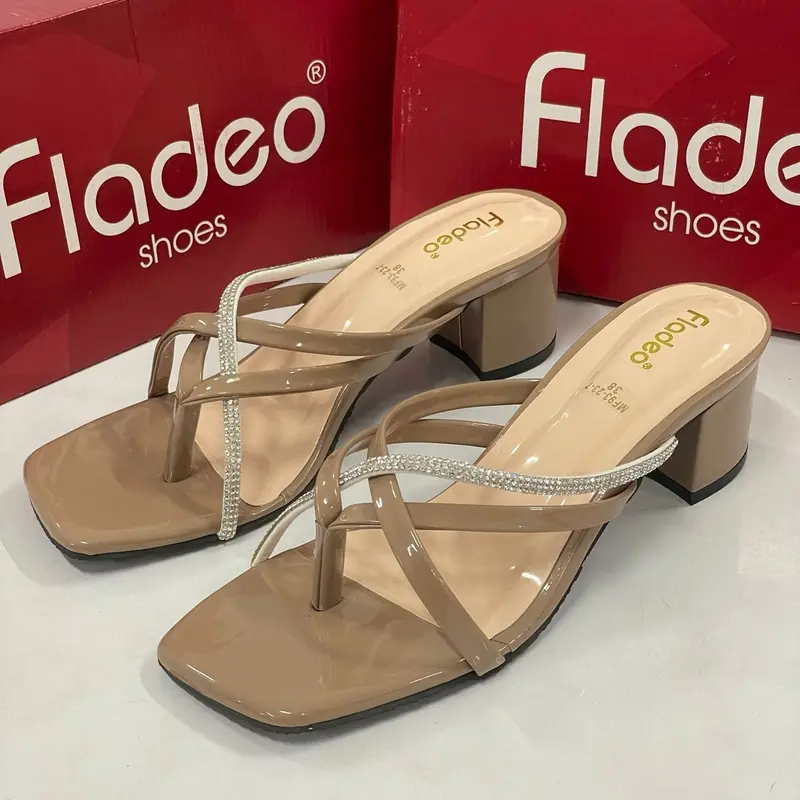 Fladeo sendal wanita heels 5 cm silang mutiara sandal wanita flat shoes mules 1