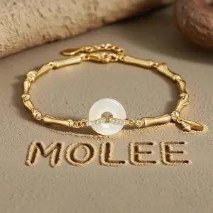 Gelang Wanita Giok Hetian Bermotif Bambu Edisi Pembawa Doa Keselamatan dan Kebahagiaan