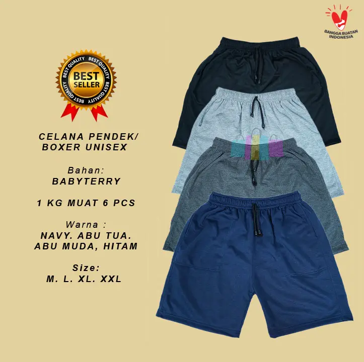 Celana Boxer polos katun Babyterry celana pendek celana santai Celana Tidur