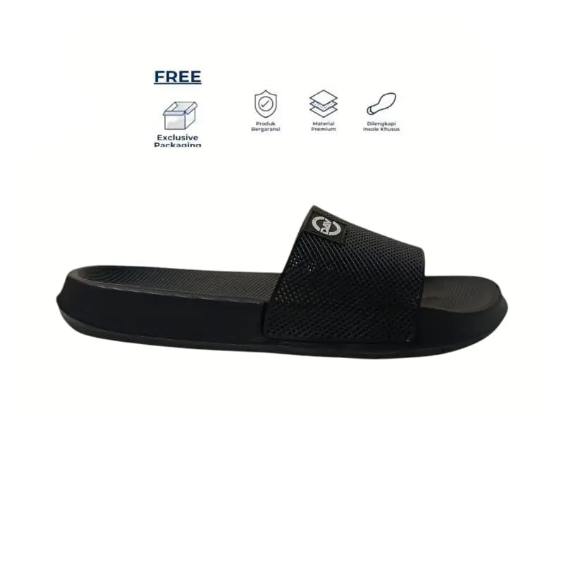 Dava Sandal Slip-on Dava Premium Class Unisex Full Black - Pria, Shoes Karet 3