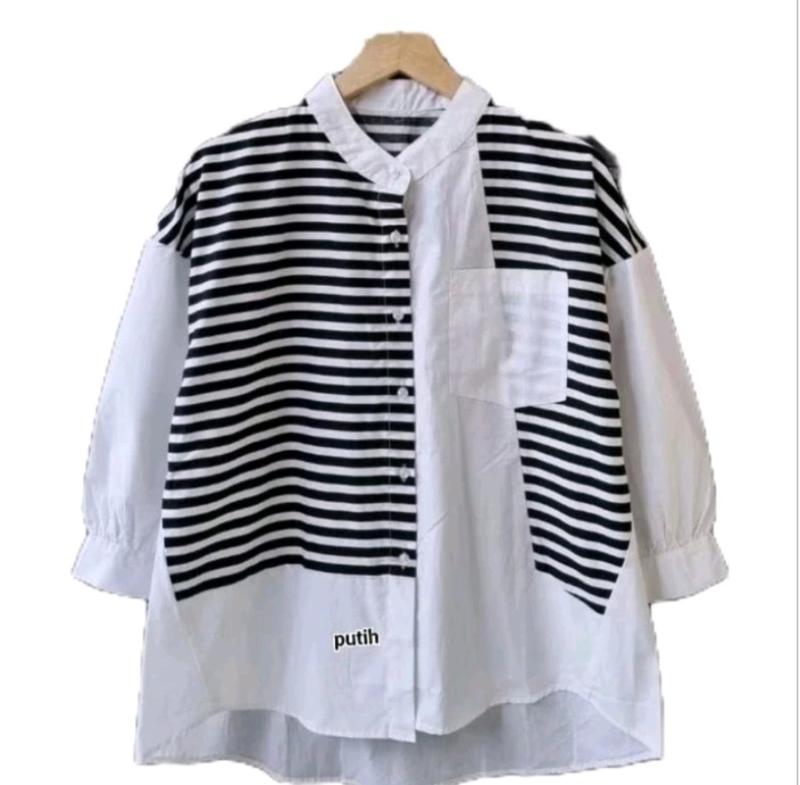 Product Introduction of kemeja linen premium wanita terbaru atasan wanita terbaru  wanita import Kain Salur Kemeja garis garis atasan wanita dewasa tunik salur 2