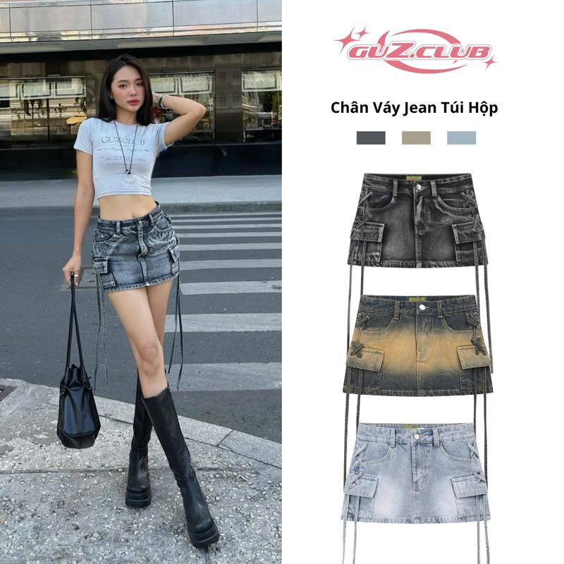 Chân Váy Ngắn Túi Hộp Y2K Denim Cạp Trễ, Chân Váy Jean Ôm Túi Hộp Có Lót Quần 3 Màu Cá Tính GuZ.CLUB - M1