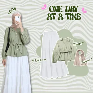 Sage Cute Complete Set 3in1 - Rok Susun Stylish, Blouse Casual Chic, dan Hijab Matching Kekinian ,ST6