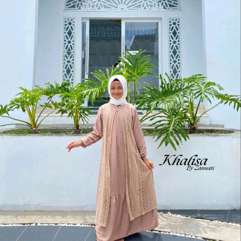 ZANNATI Gamis Muslim Anak Outer Clarissa Linen mix Brukat Dress Anak Tanggung Kekinian Lebaran 2