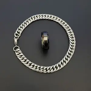 BELI GELANG BONUS CINCIN BAHAN TITANIUM ANTI KARAT GELANG MACHO SILVER + CINCIN POLOS SILVER STANLIESS STEEL