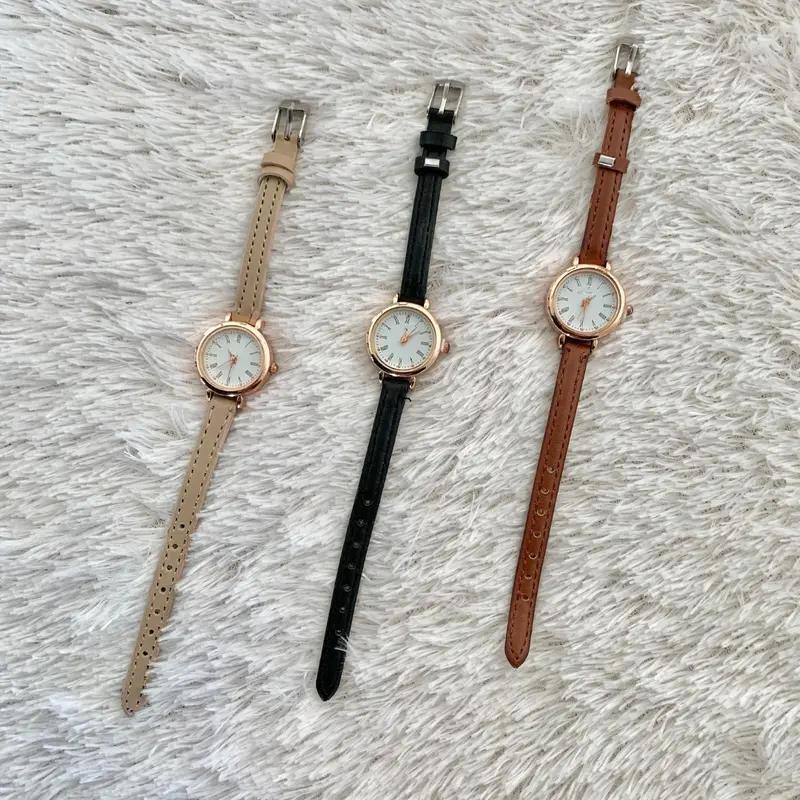 ANKL001 Jam Tangan Quartz Strap PU Analog Casual Gaya Retro Wanita Bulat Watch Korean Fashion 1
