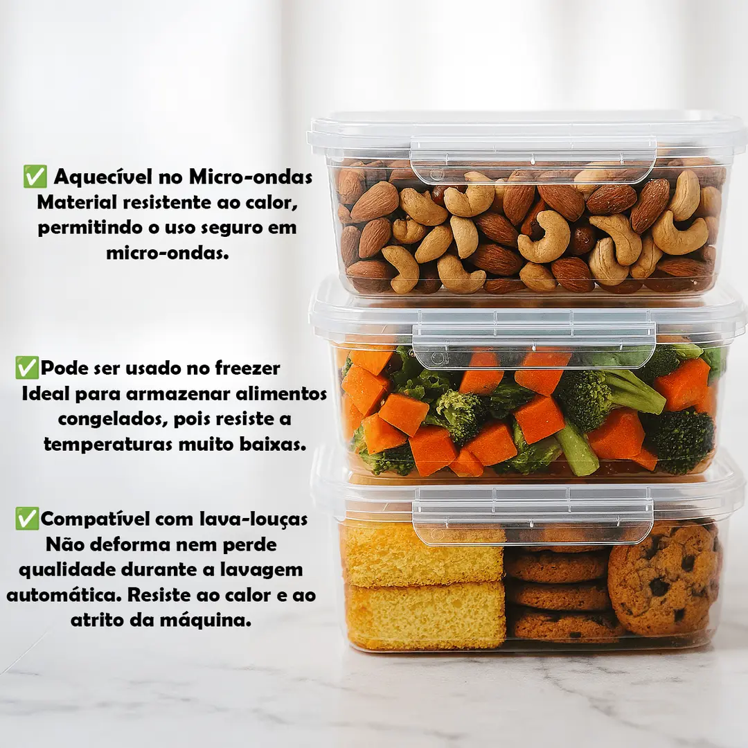Kit 5 a 30 Marmita Potes 800ml Com Travas Laterais BPA FREE Alimentos organizadores de congelador