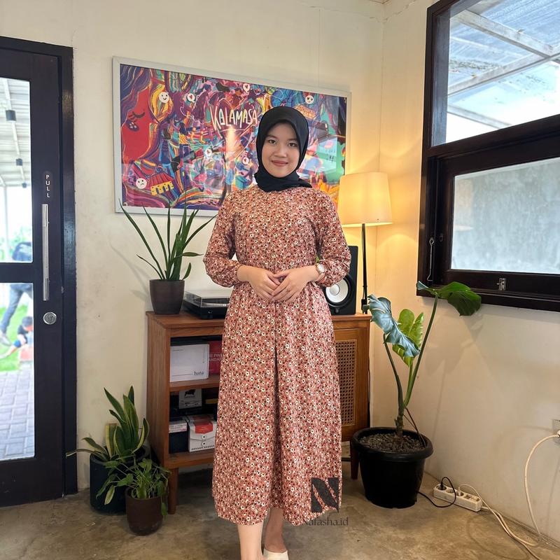 Midi Dress Flowers Busui Frendly Santai Rayon Premium Motif Bunga Cantik Nyaman Menyusui Muslim Baju Gamis Casual Katun Panjang Samping Lembut 4