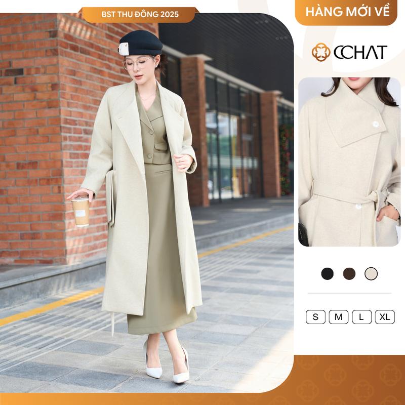   BST THU ĐÔNG  Áo Măng Tô Nữ CHAT Mùa Đông Chất Liệu Dạ Dáng Dài Đai Eo Khăn Cổ Rời Ngoài Aislin 25MDZ2003ST 