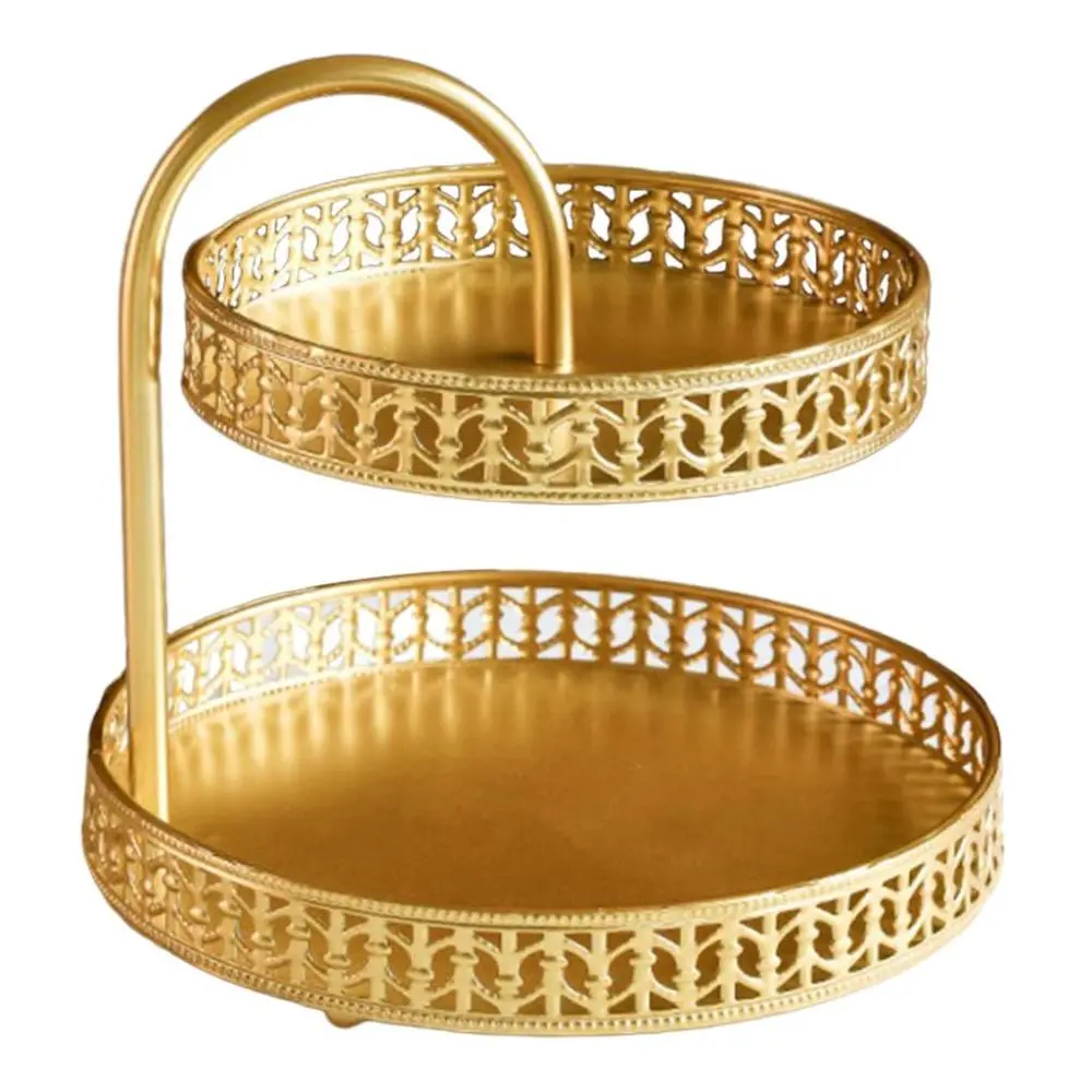 2 Layer Makeup Organizer Tray, Decorative Iron Vanity Tray, Round Cosmetic Storage for Jewelry, Makeup, Perfume, Also Dining Room Living Room Decor