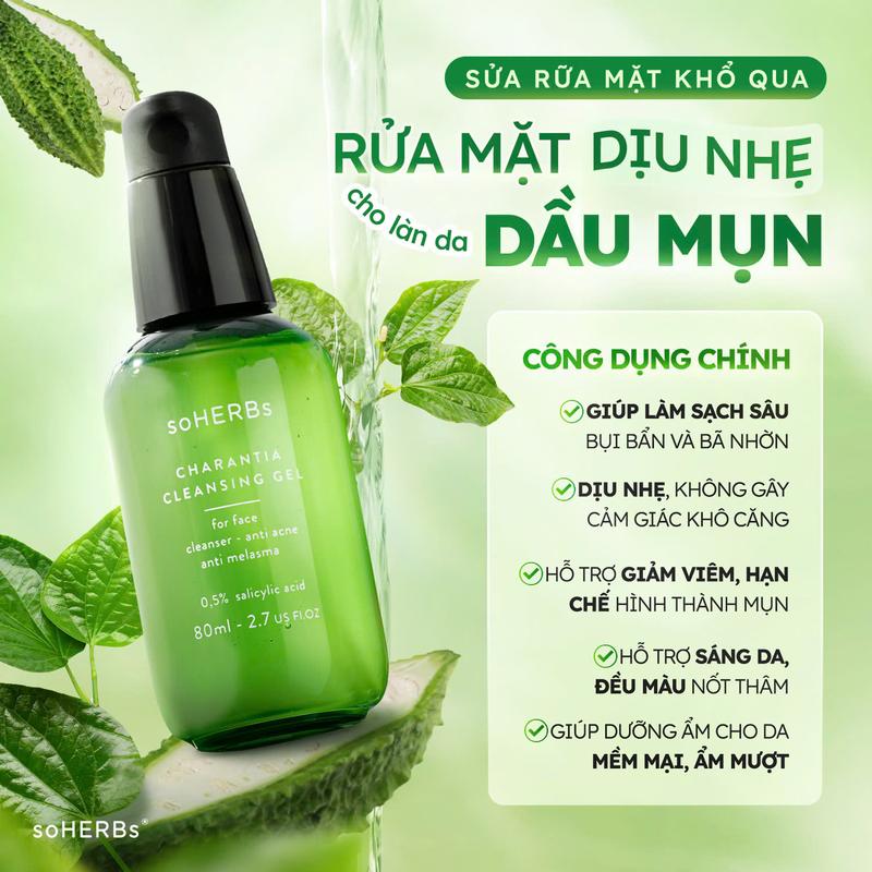 Sữa Rửa Mặt Khổ Qua Soherbs 80ml - Hỗ Trợ Làm Sạch Da Hỗ Trợ Giảm Mụn Skincare Nữ Gel Rửa Mặt srm Nitran