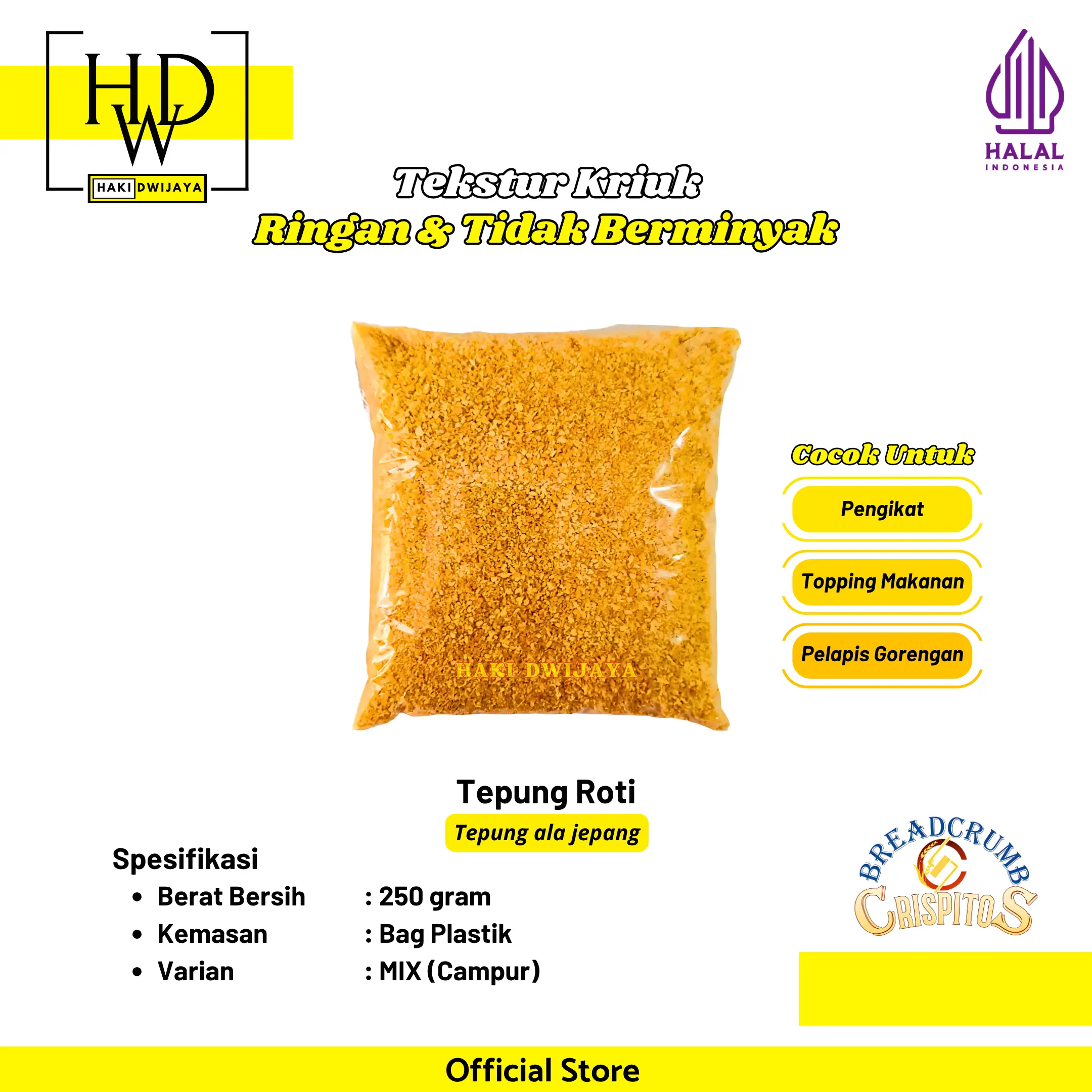 Crispitos Bread Crumb Tepung Roti / Panir Kuning MIX Kemasan 250 gram Repack