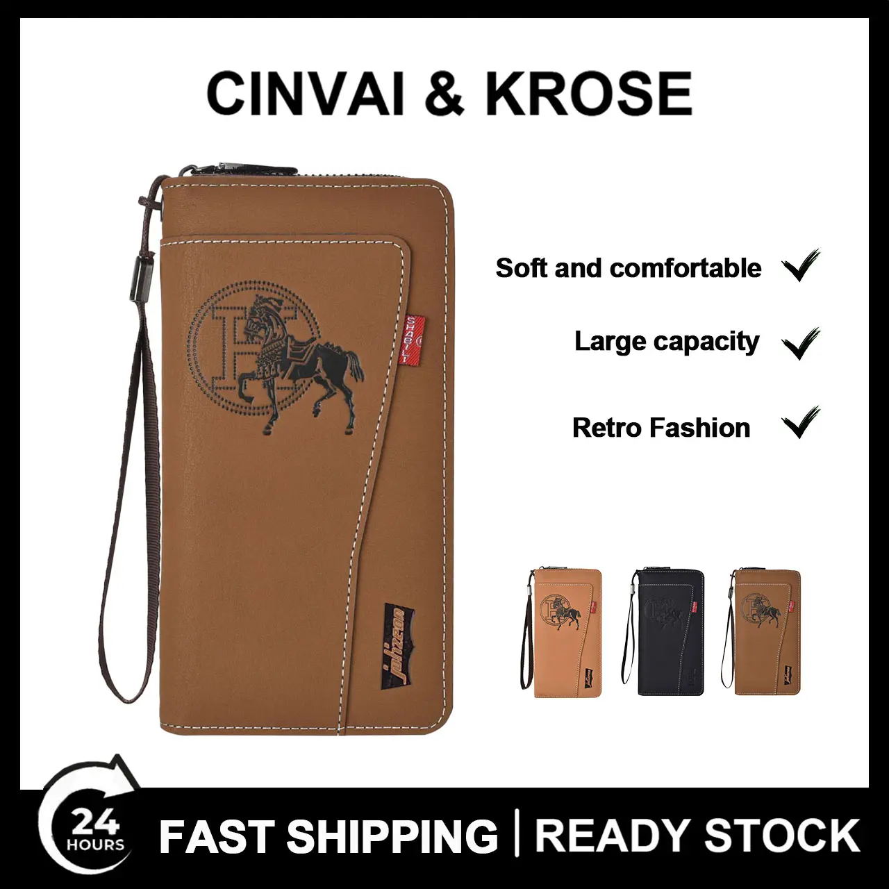 Dompet Lelaki, Dompet Panjang, Beg Klac Kapasiti Besar, Beg Pergelangan tangan, Beg Telefon Bimbit, Pemegang Kad, Beg Zip, Beg Syiling, Gaya Vintaj, Diperbuat daripada Kulit PU Bags