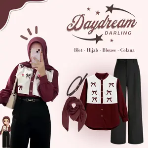 One Set Hijab Style 3in1 - Blouse Rompi Pita Celana Jennie Hijab Bella Square Ikat Pinggang l Setelan Outfit Wanita Kekinian SO2A5