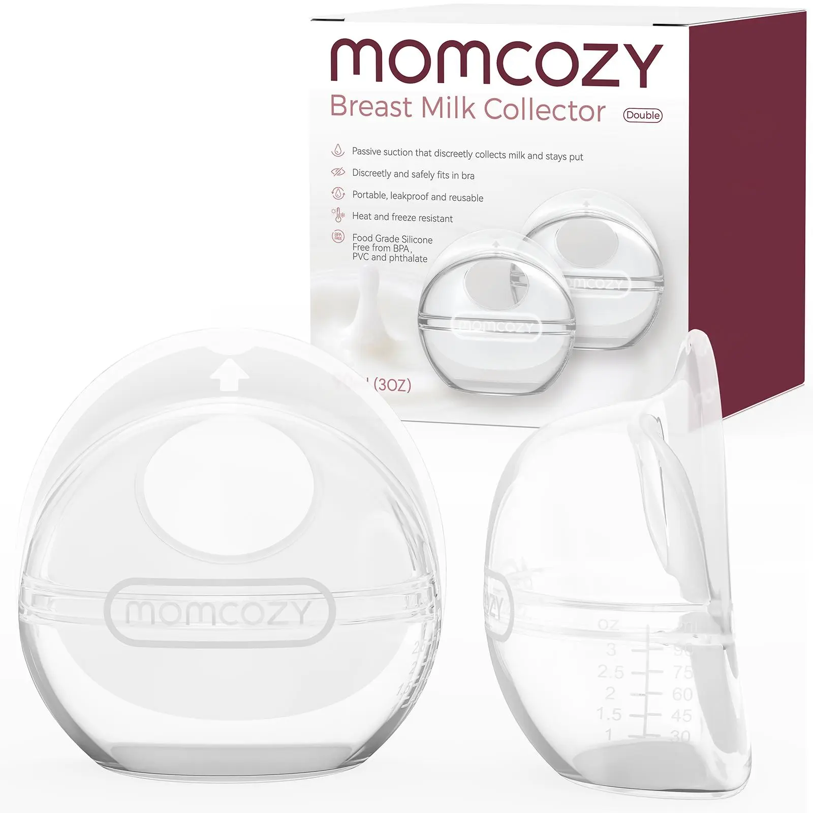Momcozy Breast Milk Collector, Milk Collectors for Breastfeeding, Reusable Breast Milk Shells, Silicone Catcher with More Fit & Soft (90ml, 2 Counts)