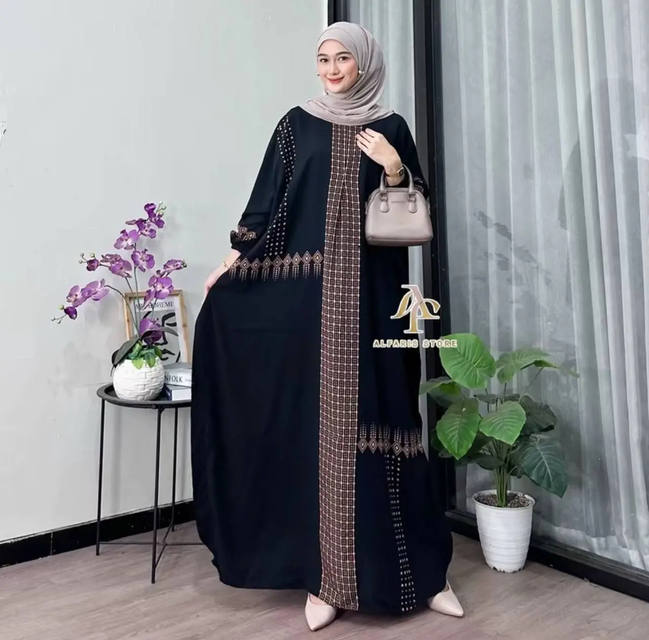 ￼Kaftan Motif Niken Rayon Jumbo Ld 180 Kaftan Muslim Wanita Nyaman Tebal Gamis By Alinrafd