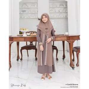 Aylin Abaya Kids Teen by Nia - Gamis Anak Remaja Tanggung Usia 6-14 Tahun Syakilla Mix Cerruty Aplikasi Renda - Muslim, Dress Panjang Baju Shakila Syari