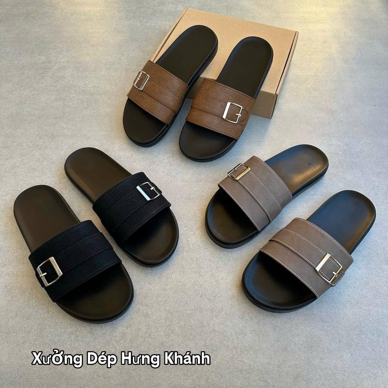 Khâu Dấu Chỉ Dép Lê Nam Quai Ngang Khuy Cài Thời Trang Sz 37-43 Đế Cao Su Cao Cấp Trống Trơn Trượt Chất Liệu Quai Da Mềm Ôm Chân Chống Thấm Nước