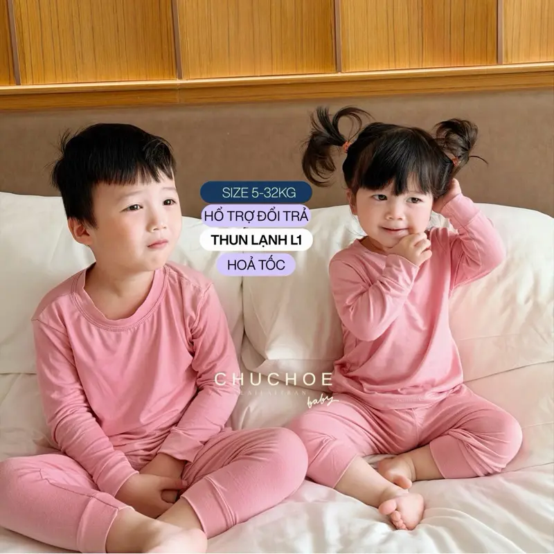 CHUCHOE BABY Bộ Tay Dài Quần Dài Thun Lụa Lạnh Cho Bé Gái Bé Trai Trẻ Em 5-30KG Chất Liệu Co Giãn 4C Mềm Mịn Thoải Mái