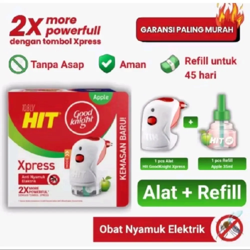 Hit Xpress GoodKnight 1 Set Alat & Refill Aroma Apple 35ml Anti Nyamuk Elektrik 2X Lebih Powerful Tanpa Asap Aman