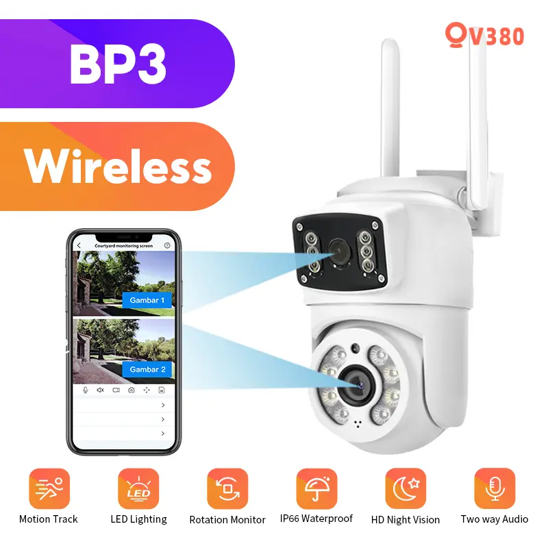 【WARRANTY】aitrackingcamera V380 BP3 Outdoor Waterproof 1080P WiFi CCTV Camera connect to phone Wireless Dual Lens Security IP Camera Full Color Night Vision cctv untuk rumah full set cctv dual camera aitrackingcamera