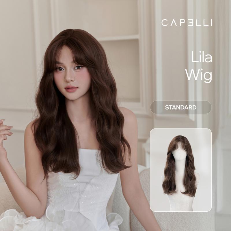 Tóc Giả Nguyên Đầu Dệt Kim CAPELLI Xoăn Lơi Mái Bay Lila Wig