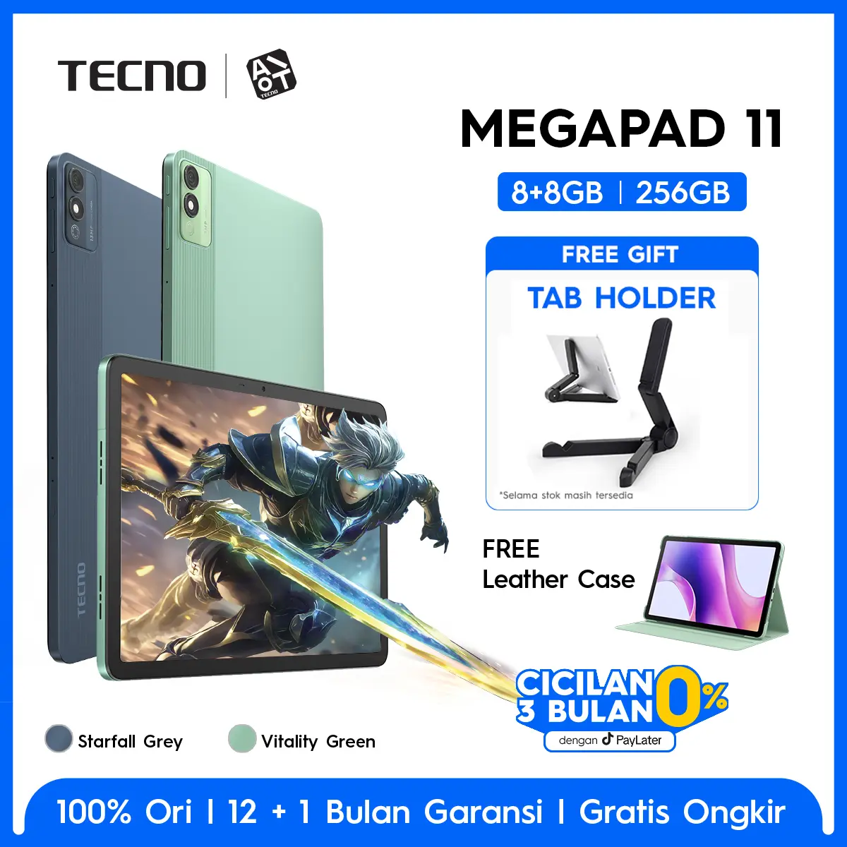 TECNO MEGAPAD 11 - 8+8GB*/256GB, 11inch Ultra Screen, Eye Care Mode, Sim Card + T-Flash, 8000mAh, 18W Fast Charging, MediaTek Helio G99, Android 14