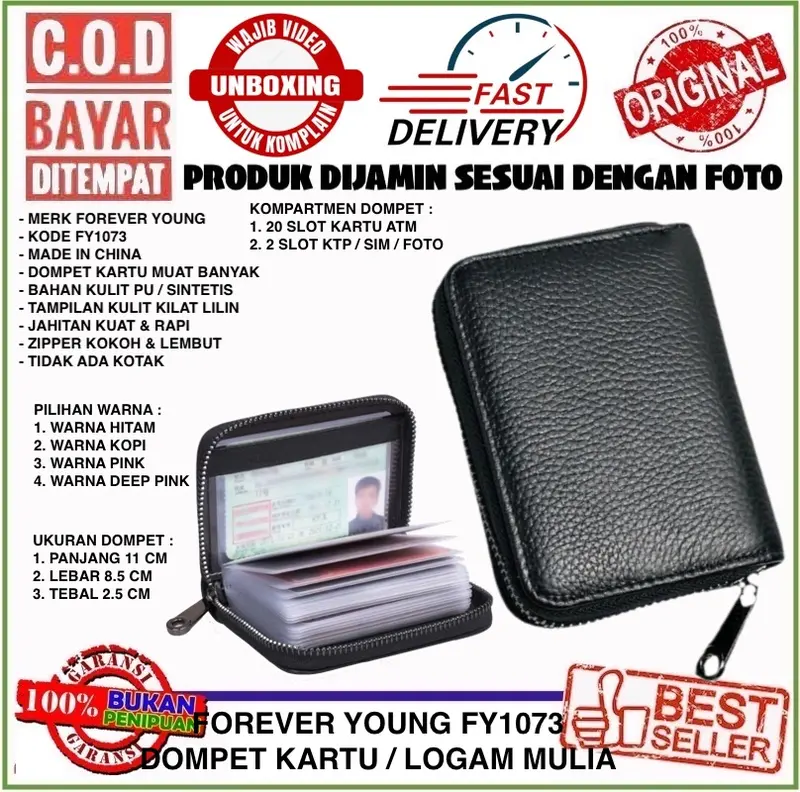 Forever Yong FY 1073 Dompet Kartu Kecil Minimalis Muat Banyak LM Bahan Sintetis Kilat Lilin Lembut 0