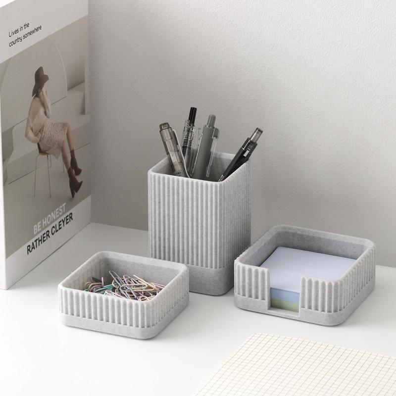 Product Introduction of Desk Organizer Set, 3 Counts/set Pen Holder & Paper Clip Storage & Sticky Note Holder, Desktop Storage Box for Office Home School 3