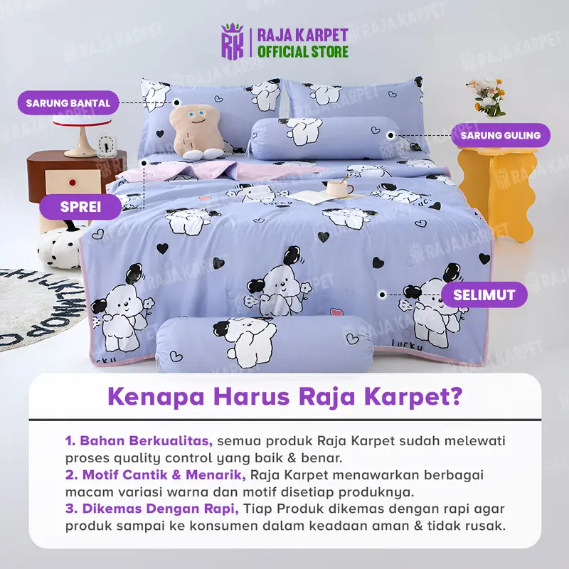 RAJA X CICIBARBAR - Set Bedcover Sprei Sarung Bantal Guling Set Selimut Seprei Sarguntal Kain Microtex Bed Cover Set Aneka Motif 6