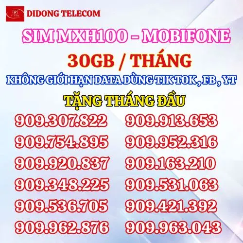 Sim 4G MXH100 có sẵn truy cập mạng xã hội miễn phí , 30GB lướt web có sẵn tháng đầu Mobifone 2