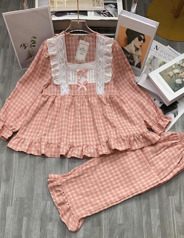 Đồ Ngủ Nữ Bộ Pijama Babydoll Dễ Thương Có Nơ Trang Trí Vải Xốp Cao Cấp, Đồ Mặc Ở Nhà, Baby doll Pyjama Sleepwear 3