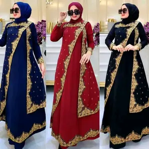 Gamis Abaya Turkey Khajol Samping Eksklusif Bordir Tidak sampai Belakang Kombinasi Hitam Lembut Mewah Muslim Cantik Turki Dress Arab Ceruty Wanita Syari Tangan Maxi