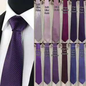 Dasi Pria Ikat Manual Warna Ungu Tua Lilac Terang Soft Muda Magenta Dewasa Panjang Polos dan Motif Garis Salur
