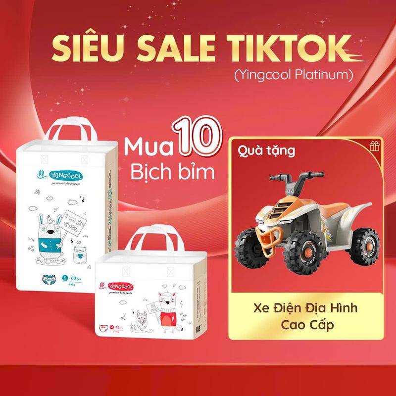 [ Tặng Xe Điện Địa Hình Cao Cấp - Combo 10b ] Bỉm YINGCOOL Size NB64/SD60/MD56/MQ50/L48/XL44/XXL42/XXXL40