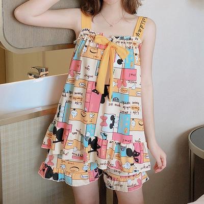 Product Introduction of AKS Setelan baju tidur wanita dewasa lengan kutung celana pendek bahan katun polyester adem licin serap keringat motif karakter animasi lucu full kancing fit to XXL big size jumbo kekinian terbaru set piyama perempuan remaja cocok untuk harian PY009 4