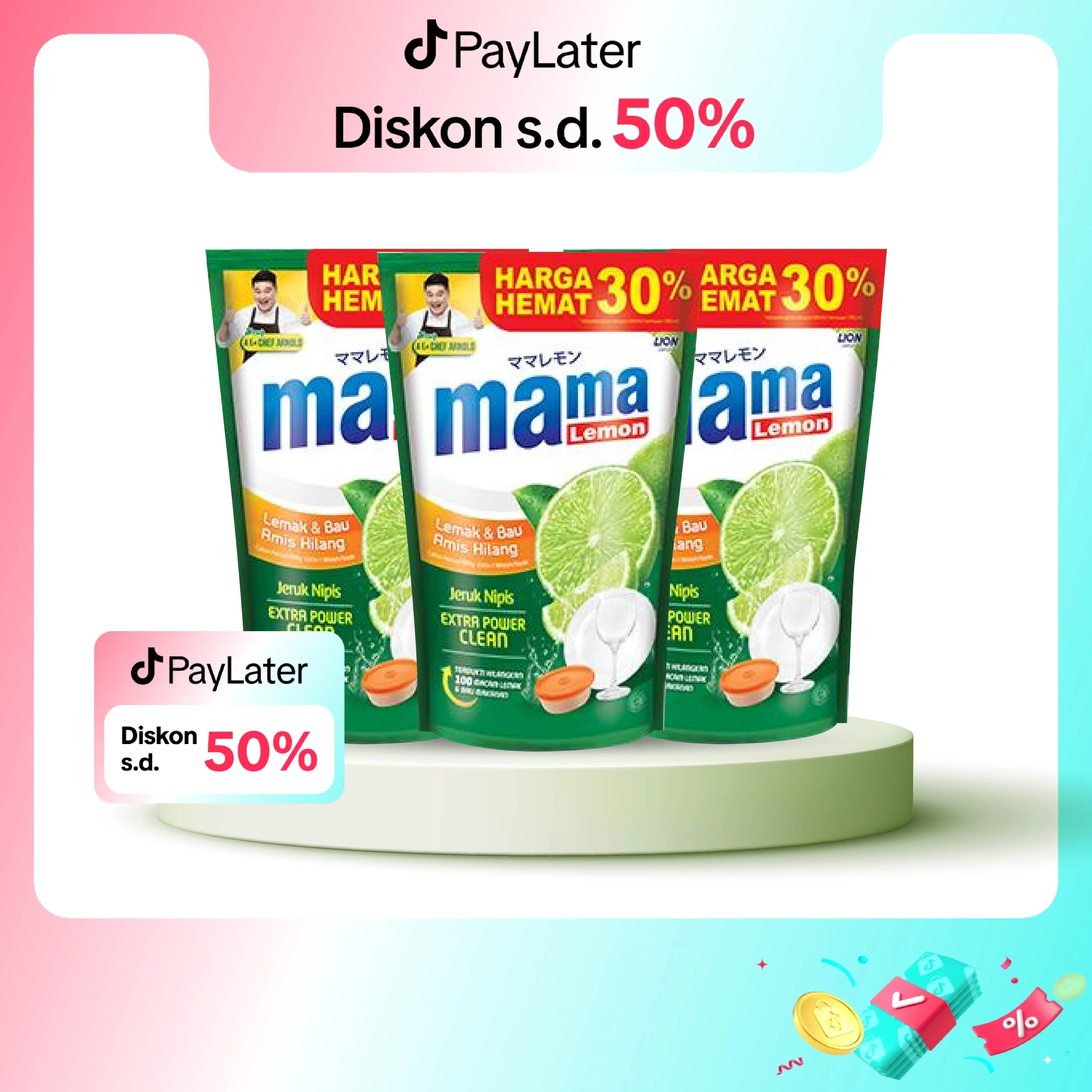 Mama Lemon Sabun Cuci Piring Jeruk Nipis Refill 680ml x3