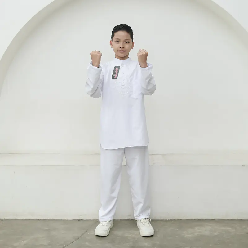 Setelan Baju Koko Anak Putih Bersih lengan panjang Bahan Katun Micro Premium Muslim 1