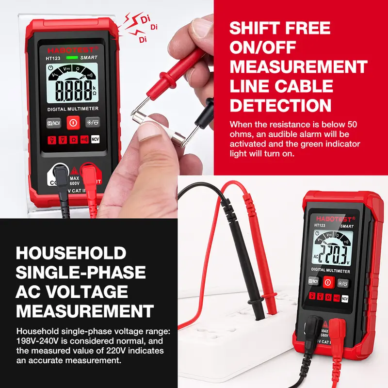 [6.6 BIG SALE]HABOTEST HT123 Digital Multimeter Auto Range 2,000 Counts True RMS AC/DC Voltage Resistance NCV Test 6