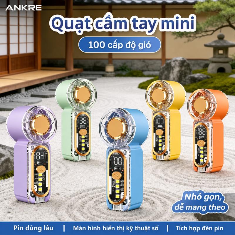 Quạt Cầm Tay Mini Tốc Độ Cao 100 Mức Gió, Màn Hình LED Hiển Thị, Pin Lâu Bền…