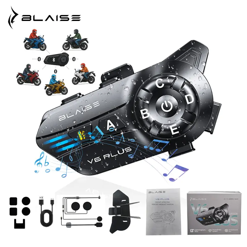 BLAISE V6 Plus Intercom Headset Helm Bluetooth dengan Musik