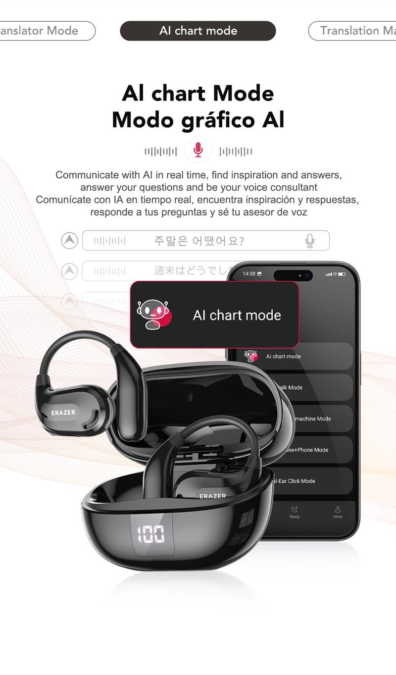 Product Introduction of Headset Terjemahan AI ERAZER XT66 Pro Earphone Bluetooth Open Ear Kualitas Suara HiFi Tahan Air IPX5 Dapat Menerjemahkan Ke 134 Bahasa Earbud Nirkabel 33