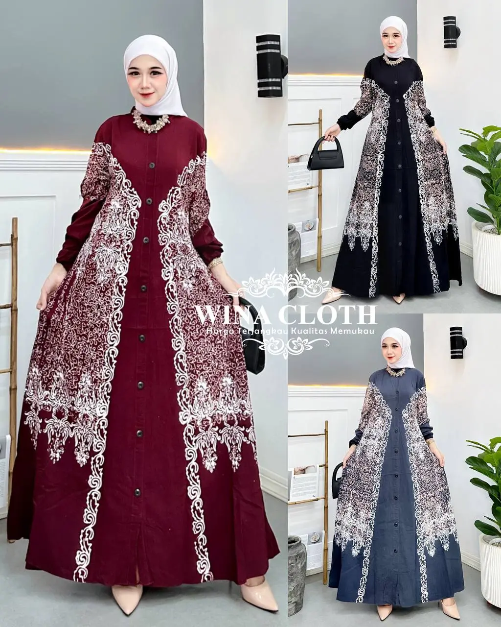 WINA CLOTH - Gamis Batik Twill Rayon JUMBO Dress Kondangan Terbaru Terlaris Kasual Pesta Mewah Elegan Keisha Abu M L XL XXL