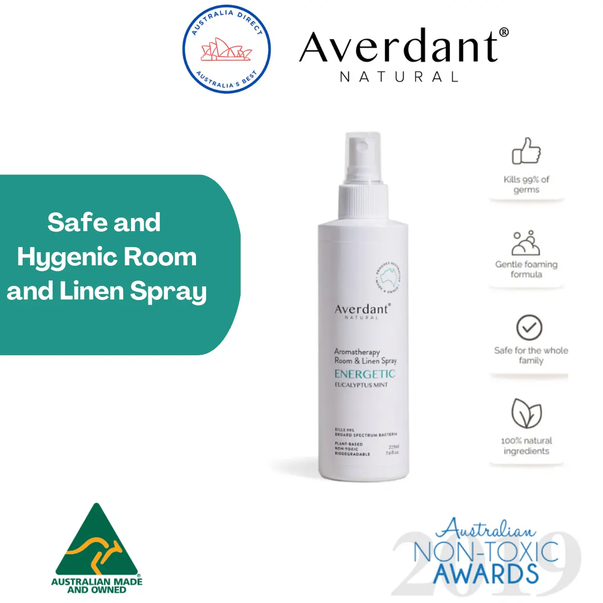 Averdant Aromatherapy Room & Linen Spray | Energetic - Eucalyptus & Mint 100ml